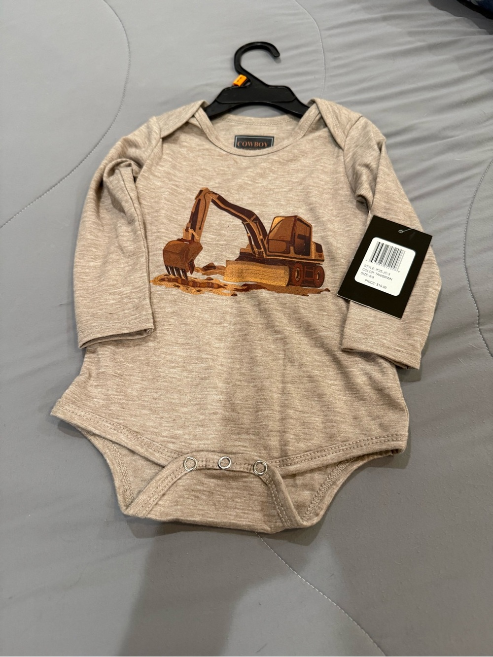 Cowboy Taupe Excavator Bodysuit - Long Sleeve Baby One-Piece